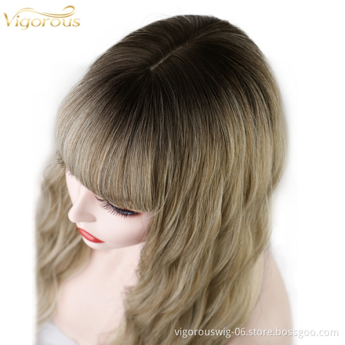 Vigorous water wave fashion wholesale bang cheap kinky color fiber futura headband curly wig heat resistant ombre synthetic hair